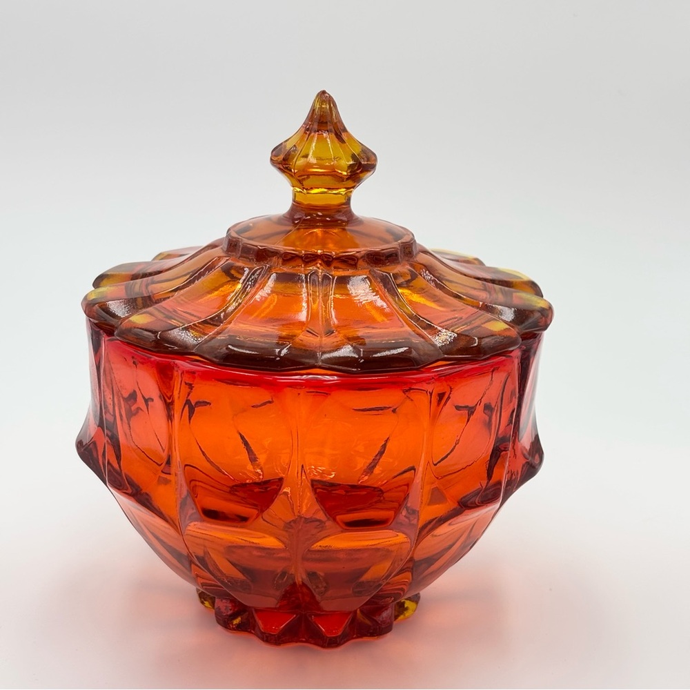 Fenton VALENCIA Pattern Glass AMBERINA‎ Persimmon Covered CANDY DISH